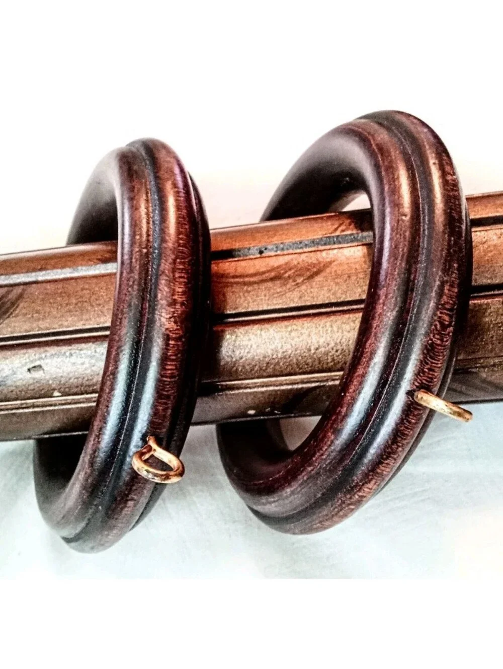 (2) Kirsch Drapery Rings Curtain Rod Rings. Mahogany Wood Design. 2.5